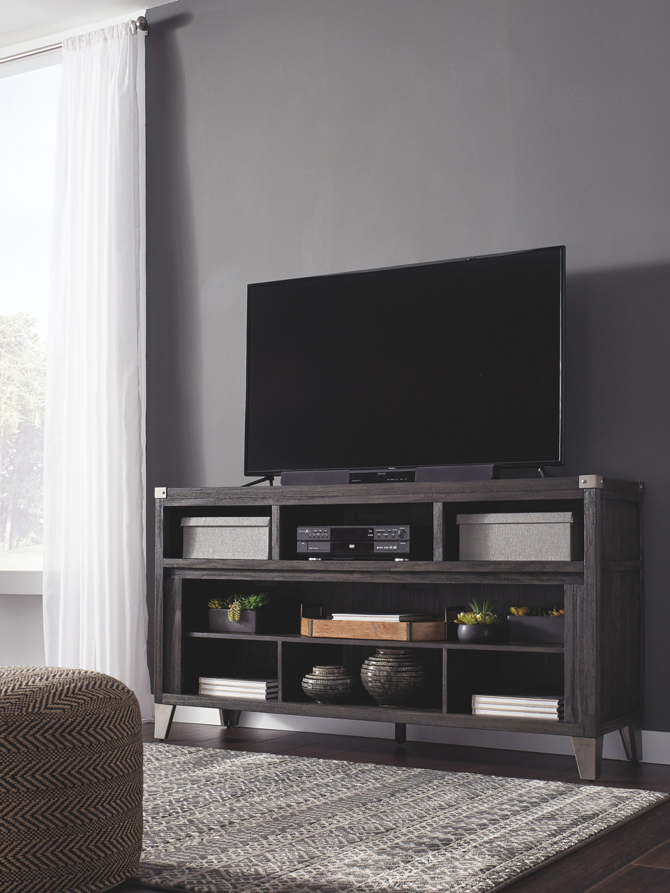 The Todoe Gray LG TV Stand W/Fireplace Option by Ashley Furniture