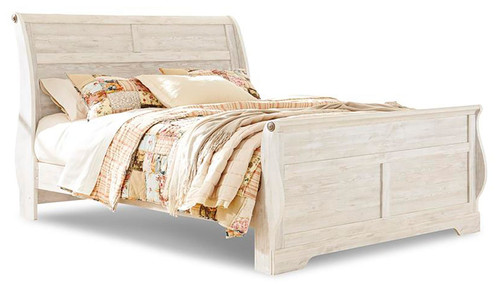 Willowton - King Sleigh Bed - Whitewash