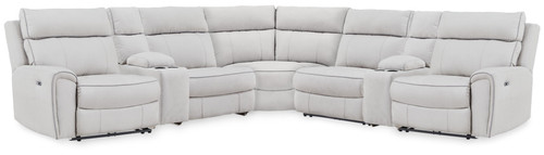 Social Pointe - 7-Piece Power Reclining Sectional With Storage Consoles - Pearl / Ash