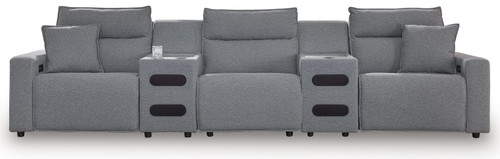 Modmax II - 5-Piece Power Reclining Sectional With 2 Audio Consoles - Salt And Pepper
