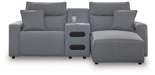 Modmax II - 3-Piece Power Reclining Sectional With RAF Press Back Power Chaise And Audio Console - Salt And Pepper