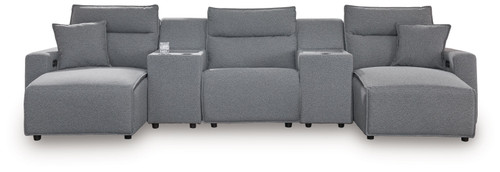Modmax II - 5-Piece Power Reclining Sectional With Double Chaise And 2 Consoles - Salt And Pepper