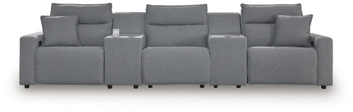Modmax II - 5-Piece Power Reclining Sectional With 2 Consoles - Salt And Pepper