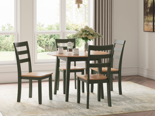 Gesthaven - 5 Pc. - Round Dining Room Drop Leaf Table, 4 Side Chairs - Natural / Green