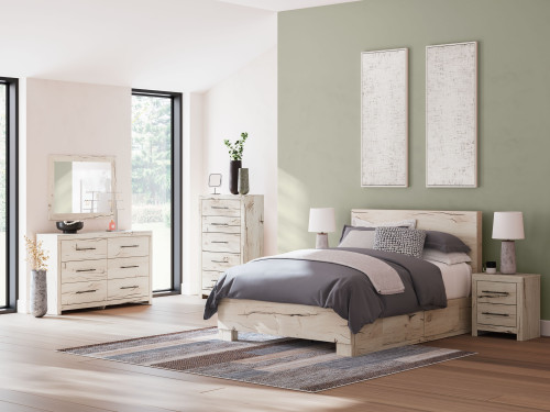 Lawroy - 7 Pc. - Dresser, Mirror, Queen Panel Bed With Under Bed Storage - Light Natural