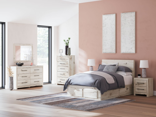 Lawroy - 7 Pc. - Dresser, Mirror, Full Panel Bed With Storage Footboard And 2 Under Bed Storage Units - Light Natural