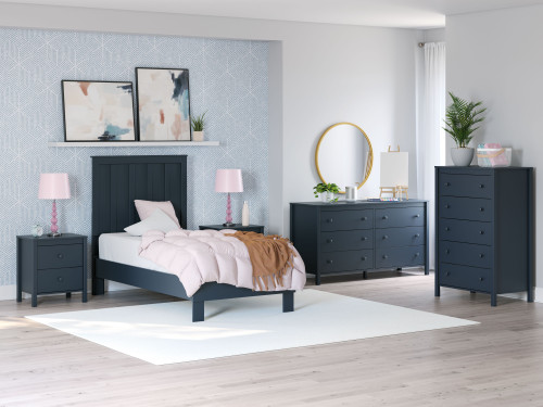 Simmenfort - 4 Pc. - Dresser, Chest, Twin Platform Bed - Navy Blue