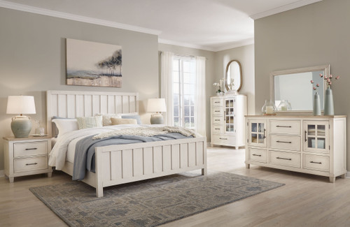 Shaybrock - 7 Pc. - Dresser, Mirror, Chest, King Panel Bed, 2 Nightstands - Antique White