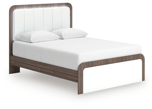 Kendanport - Queen Upholstered Bed - White / Brown