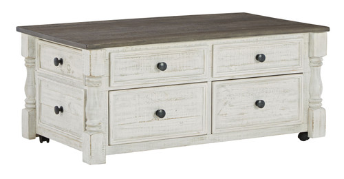Havalance White / Gray Lift Top Cocktail Table With Storage Drawers