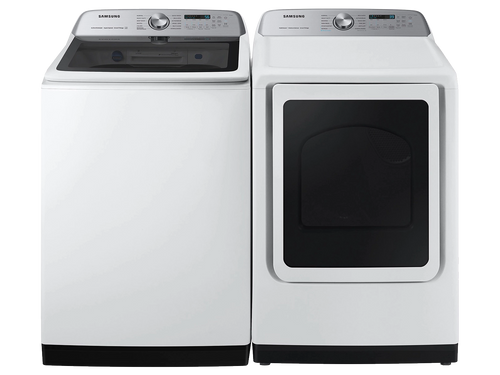 Smart Top Load Super Speed Wash Washer and Smart Steam Sanitize+ Electric Dryer package in White