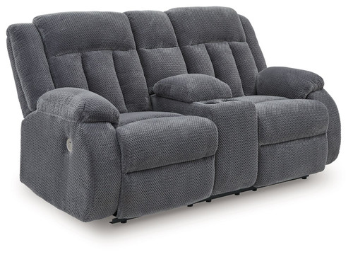 Observation - Double Reclining Power Loveseat With Console - Steel