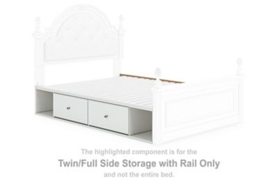 Kozlani - Twin/Full Side Storage With Rail - White