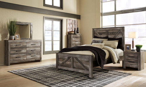Wynnlow - 5 Pc. - Dresser, Mirror, Queen Crossbuck Panel Bed - Gray