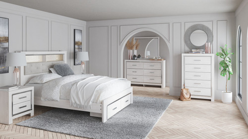 Altyra - King Upholstered Bookcase Bed With Storage - 7 Pc. - Dresser, Mirror, Chest, King Bed - White
