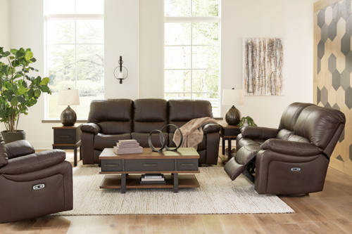Leesworth - 3 Pc. - Power Reclining Sofa,  Loveseat, Rocker Recliner - Dark Brown