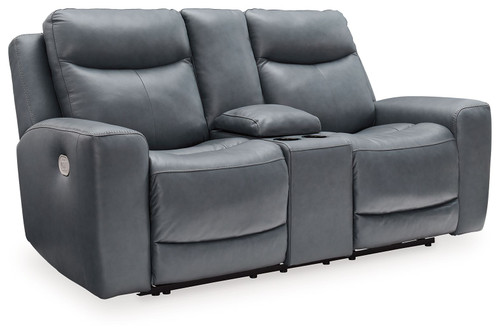Mindanao - Power Reclining Loveseat with Console /Adj Hdrst - Steel