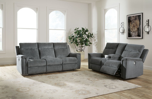 Barnsana - 2 Pc. - Power Reclining Sofa, Power Reclining Loveseat - Gravel