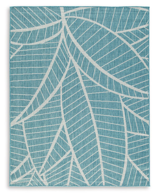 Hulsia - 5' x 7' Rug - Ivory / Aqua