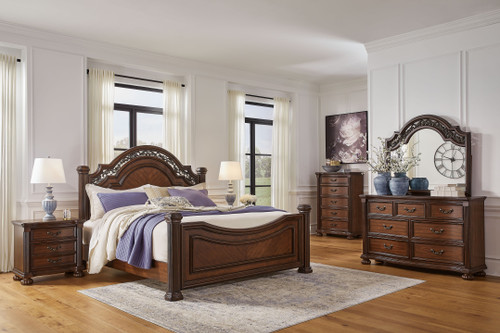 Lavinton - 8 Pc. - Dresser, Mirror, Chest, Queen Poster Bed, 2 Nightstands - Brown