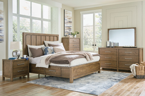 Cabalynn - 7 Pc. - Dresser, Mirror, Chest, California King Panel Bed With Storage - Light Brown