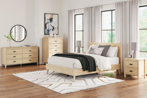 Cabinella - 3 Pc. - Dresser, Queen Platform Panel Bed - Tan