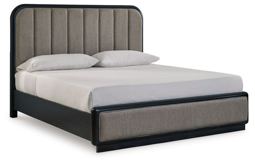 Rowanbeck - California King Upholstered Panel Bed - Gray / Black