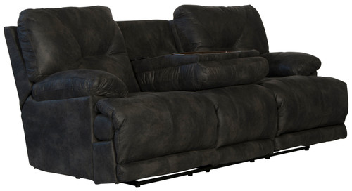 Voyager - Fabric Lay Flat Reclining Sofa With 3 Recliners And Drop Down Table - Slate