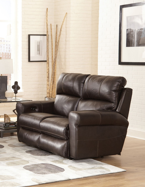 Torretta - Top Grain Italian Leather Power Lay Flat Reclining Loveseat - Chocolate