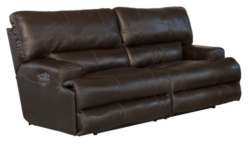 Wembley - Italian Leather Match Power Lay Flat Reclining Sofa With Power Adjustable Headrest - Chocolate