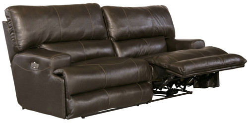 Wembley - Italian Leather Match Power Lay Flat Reclining Sofa With Power Adjustable Headrest & Lumbar - Steel