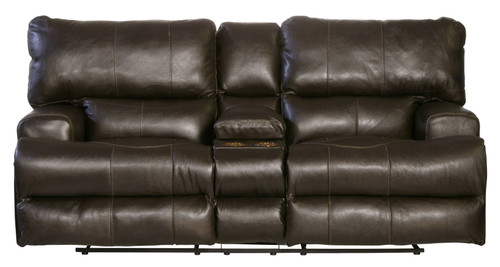 Wembley - Italian Leather Match Lay Flat Reclining Console Loveseat - Steel