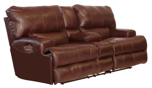 Wembley - Italian Leather Match Power Lay Flat Reclining Console Loveseat With Power Adjustable Headrest - Walnut