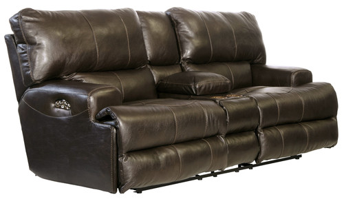 Wembley - Italian Leather Match Power Lay Flat Reclining Console Loveseat - Steel