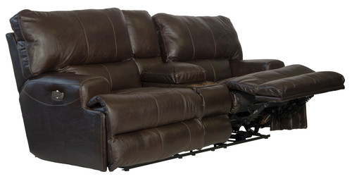 Wembley - Italian Leather Match Power Lay Flat Reclining Console Loveseat With Power Adjustable Headrest & Lumbar - Chocolate