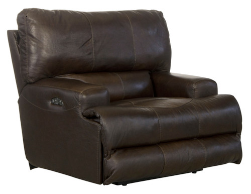 Wembley - Italian Leather Match Power Lay Flat Recliner With Power Adjustable Headrest - Chocolate