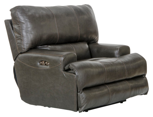 Wembley - Italian Leather Match Power Lay Flat Recliner With Power Adjustable Headrest - Steel