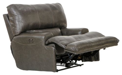 Wembley - Italian Leather Match Power Lay Flat Recliner With Power Adjustable Headrest & Lumbar - Steel