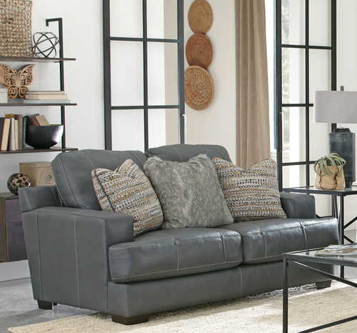 Marco - Leather Loveseat - Gunmetal