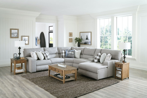 Rockport - 6 Piece Power Reclining Sectional With Lay-Back RSF Chaise And 2 Lay-Flat Reclining Seats - Gray