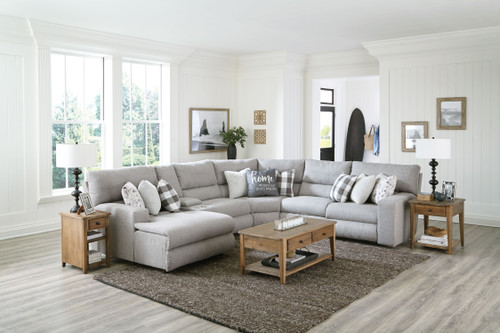 Rockport - 6 Piece Power Reclining Sectional With Lay-Back LSF Chaise And 2 Lay-Flat Reclining Seats - Gray