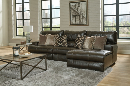 Como - 3 Piece Italian Leather Match Manual Reclining Sofa / Chaise With 1 Reclining Seat And RSF Chaise - Chocolate