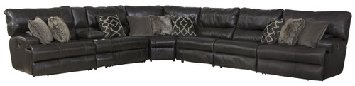 Como - 7 Piece Italian Leather Match Manual Reclining Sectional With 2 Reclining Seats - Chocolate