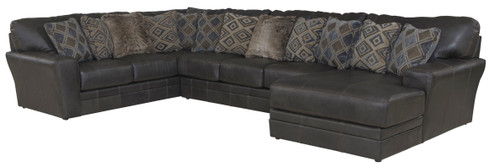 Denali - 3 Piece Italian Leather Match Sectional With RSF Chaise And 12 Included Accent Pillows - Steel