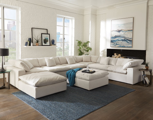 Posh - 8 Piece Modular Sectional With 3 Armless, 3 Corners, 2 Cocktail Ottoman - Porcelain
