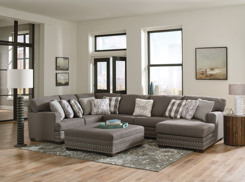 Crawford - 3 Piece Sectional With RSF Chaise, 10 Included Accent Pillows And Cocktail Ottoman - Dark Gray