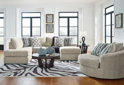 Calnita - 3 Pc. - 2-Piece Sectional With Laf Corner Chaise, Oversized Swivel Accent Chair - Sisal