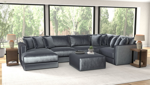 Remington - 5 Piece Modular Sectional (LSF Chaise) And 1 Included Cocktail Ottoman - Slate