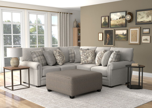 Livingston - 2 Piece Sectional With Comfort Coil Seating, 40" Cocktail Ottoman And 9 Accent Pillows Included - Linen