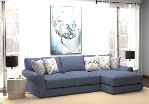 Cape May - 2 Piece Sofa Chaise With Comfort Coil Seating And 5 Accent Pillows Included (RSF Chaise) - Denim